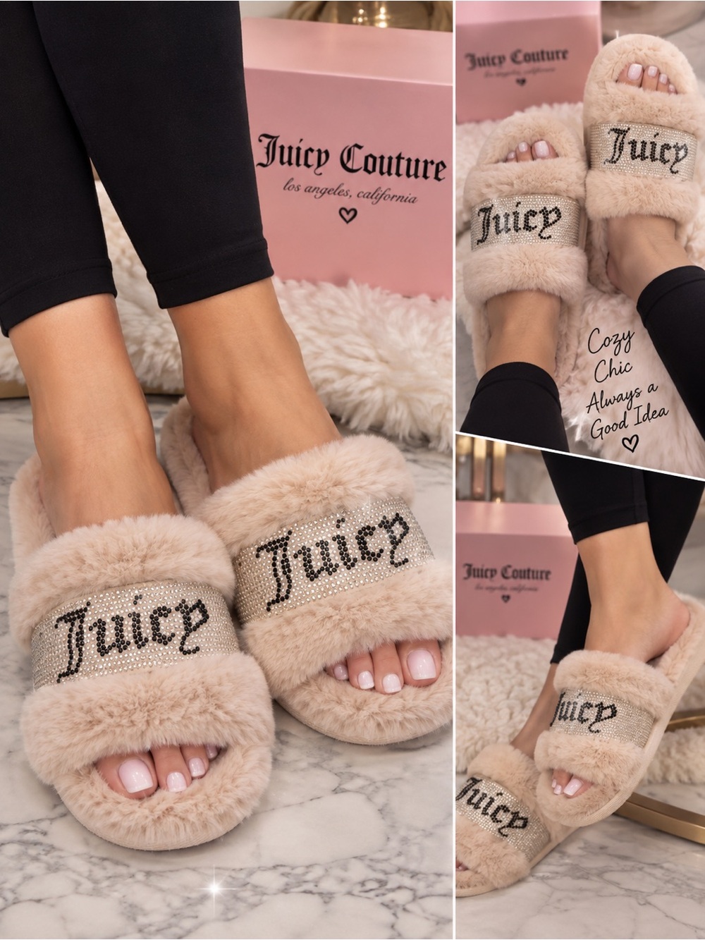 🩷. Juicy Couture Cozy Shearling Slide Slippers - Blush